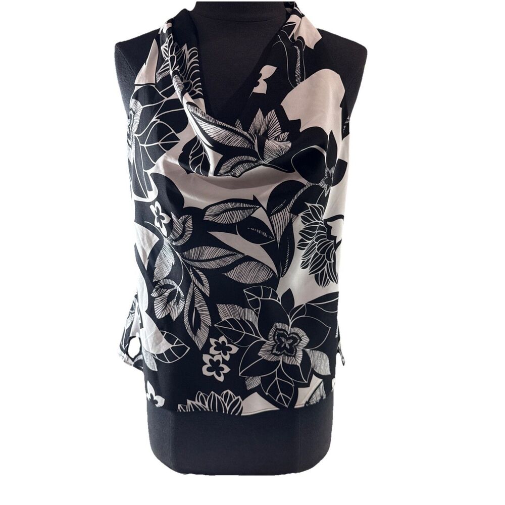 Daisy Fuentes Floral Tie Scoop Neck Sleeveless Blouse In Black And White Size M
